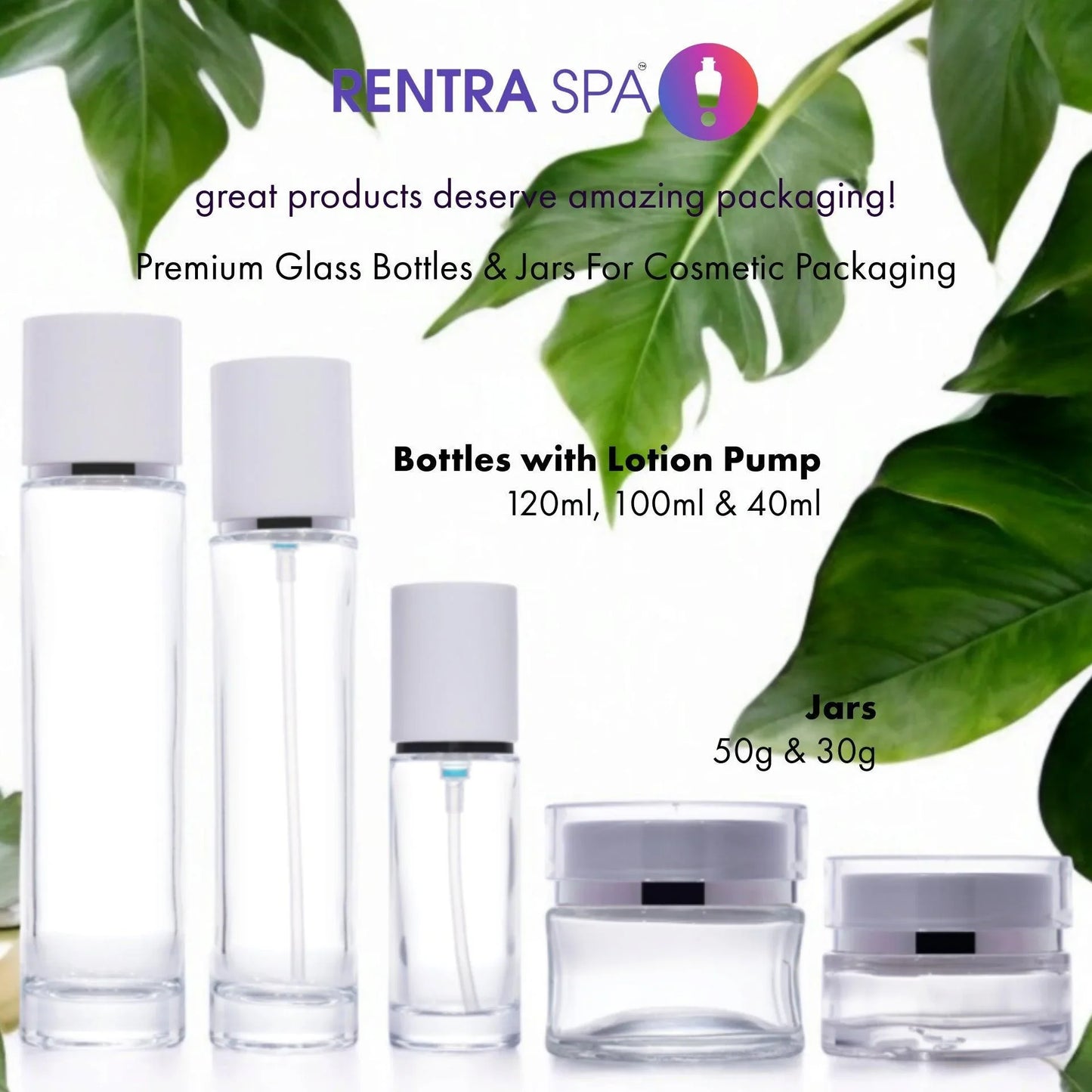 40ml Glass Bottles + Lotion Pump + Premium Cap (C18)