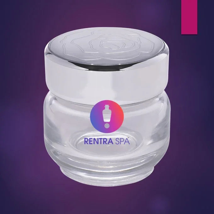 C60 - Elegant Rose Embossed Silver Lid 50g Glass Jars - Premium Packaging for Luxury Skincare Products