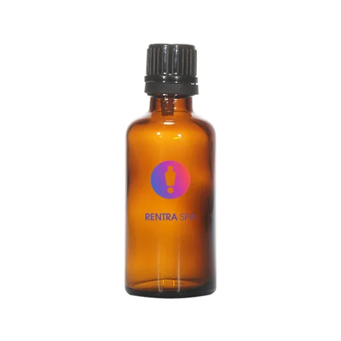 Amber glass cosmetic bottle with black cap and colorful logo, ideal for skincare packaging