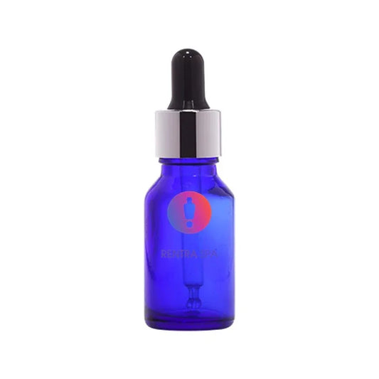 Blue glass dropper bottle with silver cap, ideal for cosmetic serum packaging