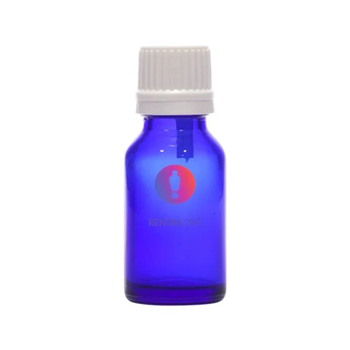 Blue glass dropper bottle with white cap, ideal for cosmetic packaging