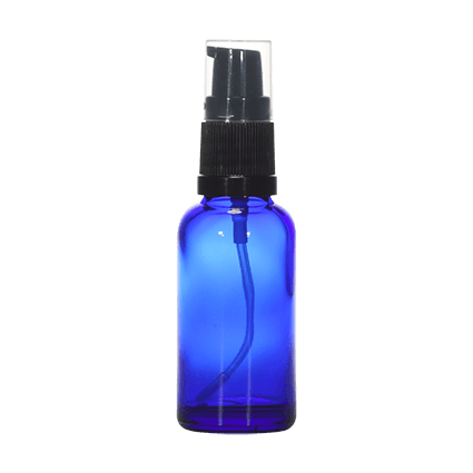 18mm Imported Empty 30ml Round Cobalt Blue Glass Lotion Bottle + Plastic Pump + Cap