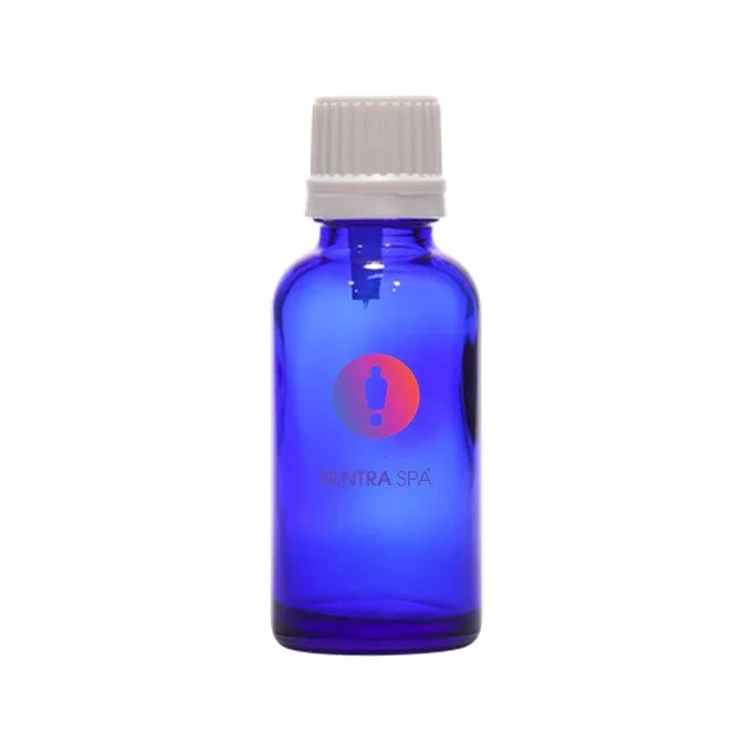 30ml blue glass dropper bottle with white cap for cosmetic packaging