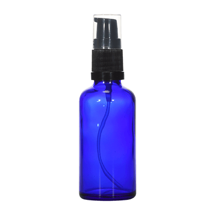18mm Imported Empty 50ml Round Cobalt Blue Glass Lotion Bottle + Plastic Pump + Cap