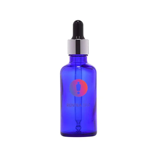 Blue glass dropper bottle with silver cap for cosmetic packaging