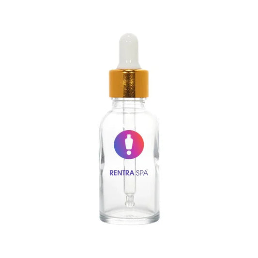Clear glass dropper bottle with gold cap for cosmetic skincare packaging