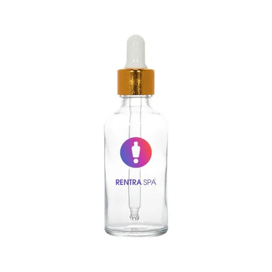 Clear glass dropper bottle with gold cap for cosmetic packaging