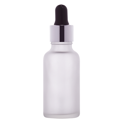 Frosted glass dropper bottle with silver cap for cosmetic serum packaging