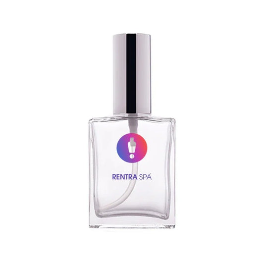 Square clear glass spray bottle with silver cap for cosmetic packaging