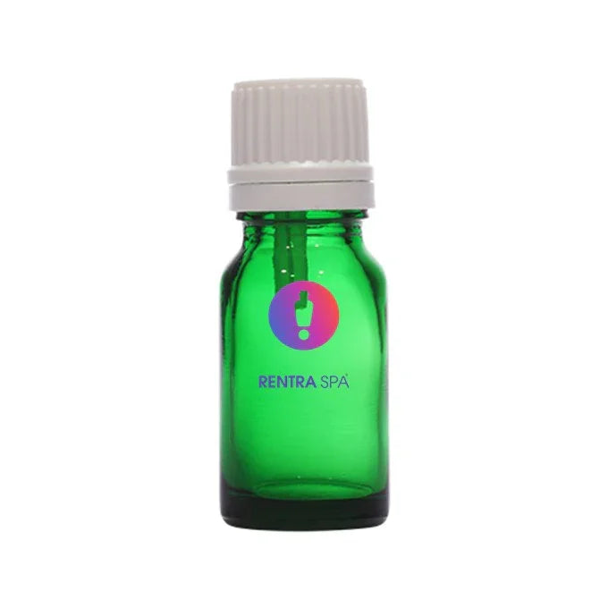 Green glass dropper bottle with white cap for cosmetic packaging