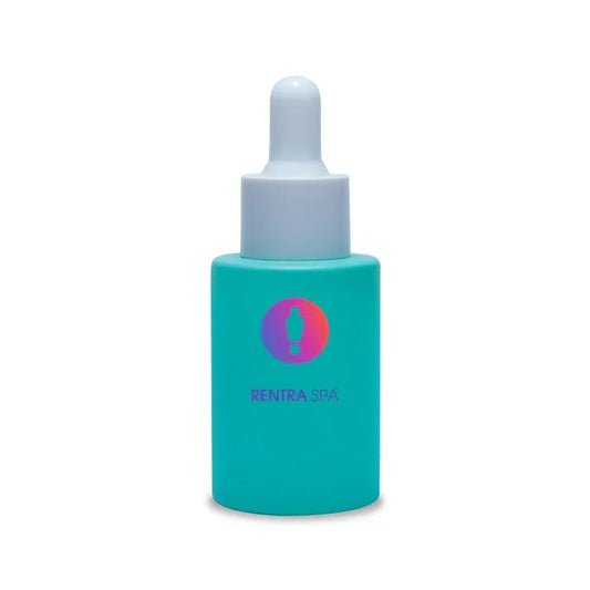 Blue cosmetic glass dropper bottle with white cap for skincare or serum packaging
