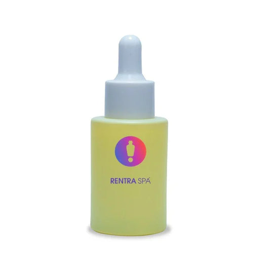 Frosted yellow glass dropper bottle with white cap for cosmetic packaging