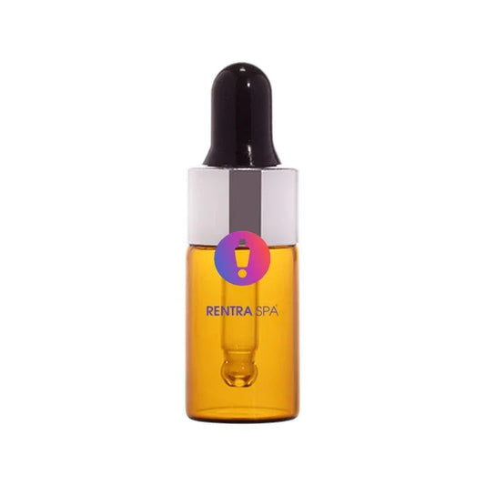 Amber glass dropper bottle with silver cap and black rubber top for cosmetic packaging