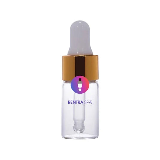 Clear glass dropper bottle with gold collar and white rubber top, ideal for cosmetic packaging