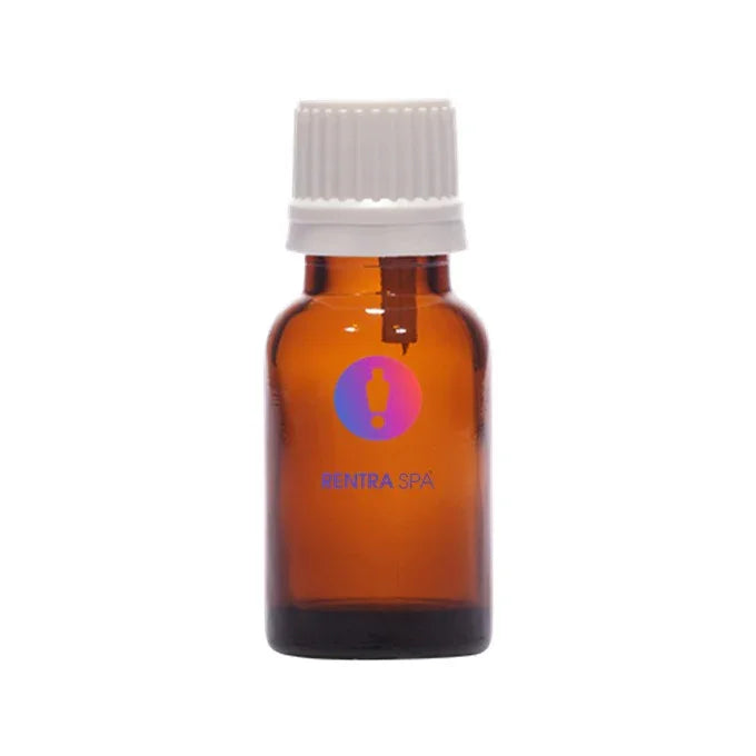 Amber glass dropper bottle with white ribbed cap for cosmetic packaging
