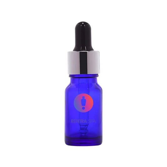 Blue glass dropper bottle with silver cap, ideal for cosmetic packaging.