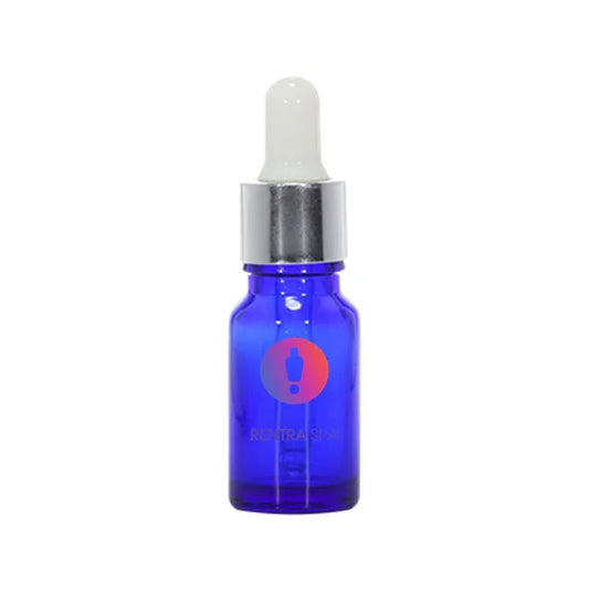 Blue glass dropper bottle with silver cap for cosmetic packaging
