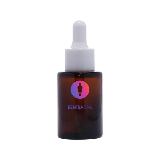 Brown glass dropper bottle with white cap for cosmetic packaging