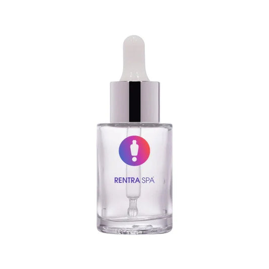 Clear glass dropper bottle with silver cap for cosmetic skincare packaging