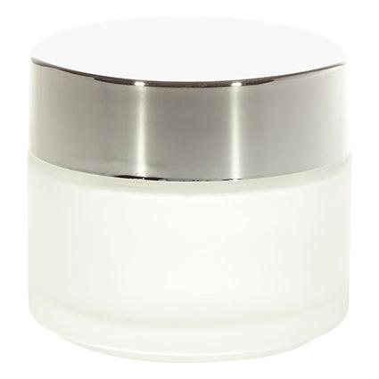 Frosted glass cosmetic jar with silver lid for skincare or cream packaging