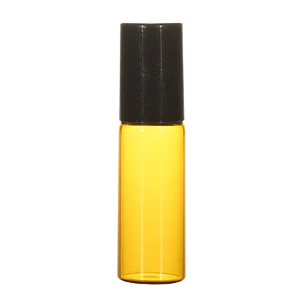 Amber glass roller bottle with black cap for cosmetic packaging
