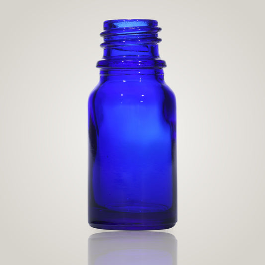15ml blue glass bottle with 18mm neck, bottle only, no cap