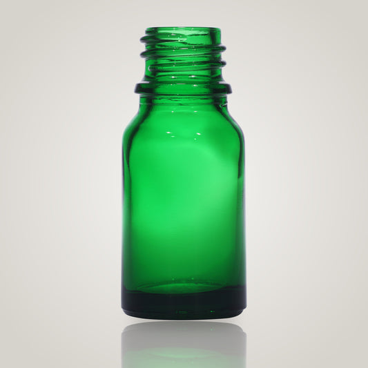 15ml green glass bottle with 18mm neck, bottle only, no cap