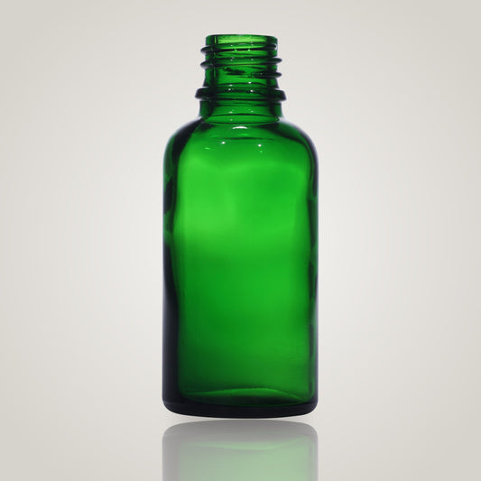 30ml green glass bottle with 18mm neck, bottle only, no cap