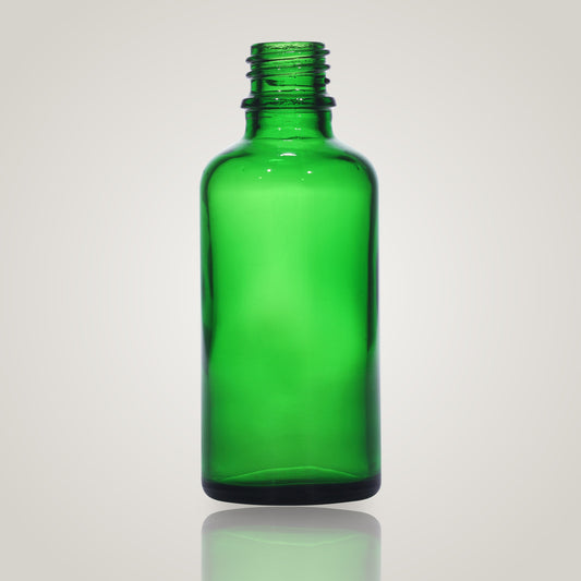 50ml green glass bottle with 18mm neck, bottle only, no cap