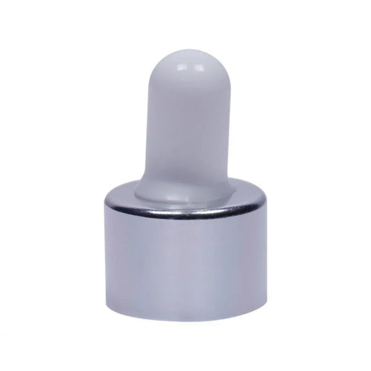 18mm silver cosmetic glass dropper cap with white rubber bulb for bottles