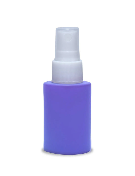 30ml purple painted glass bottle with white flat neck spray pump for cosmetics