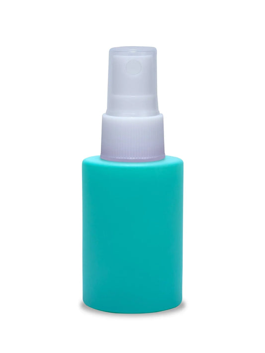 30ml flat neck painted glass spray bottle with turquoise body and clear pump