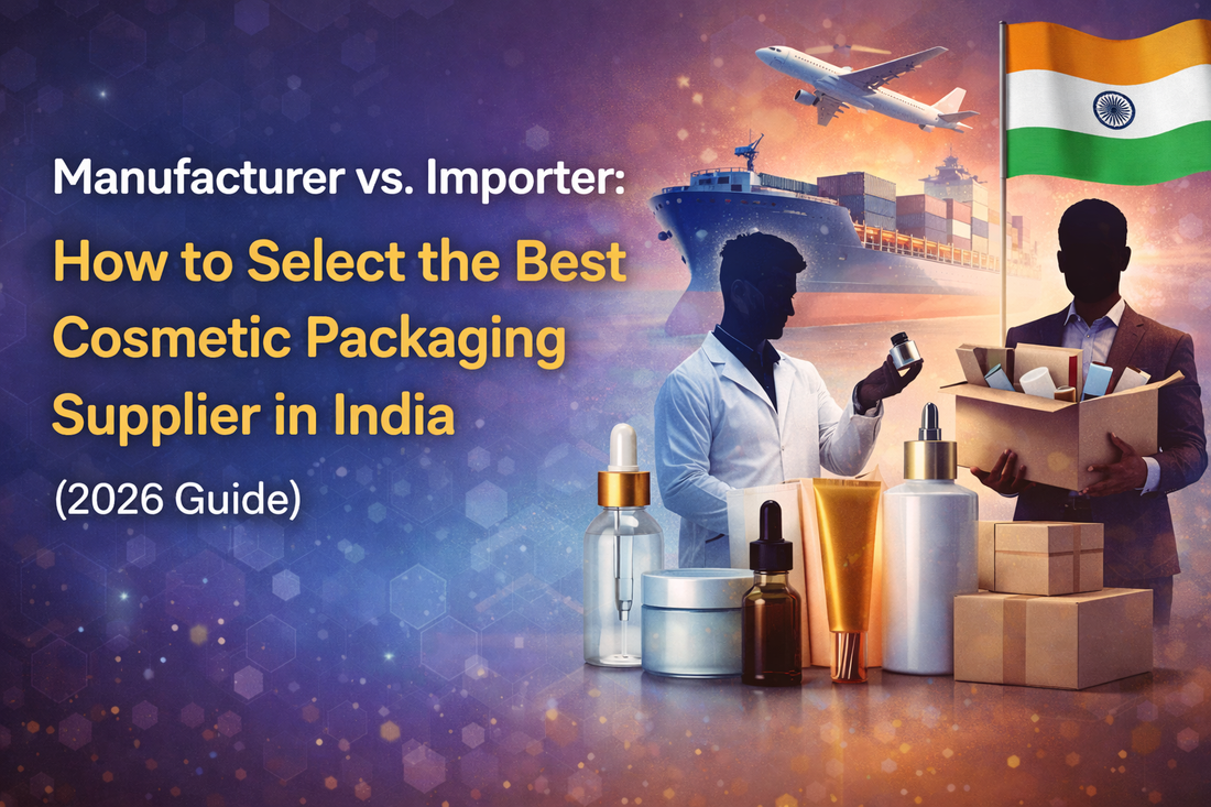 Guide cover showing cosmetic packaging bottles, boxes, containers, and supplier comparison in India