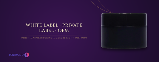 White label vs private label vs OEM — which cosmetic manufacturing model is right for you (unbranded 50g black glass jar) | RENTRASPA
