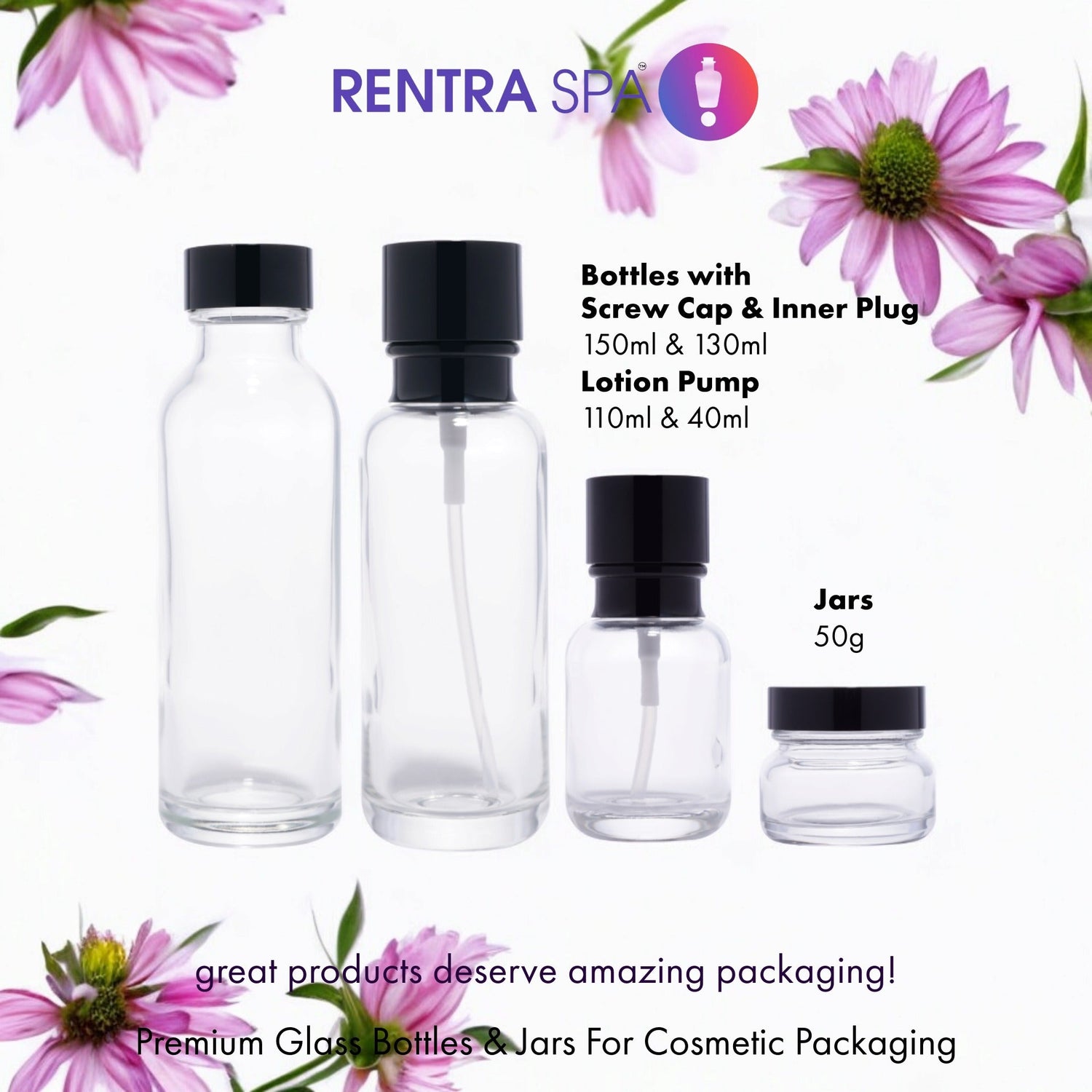 Premium Glass Bottles & Jars with Sleek Black Lids (C65)