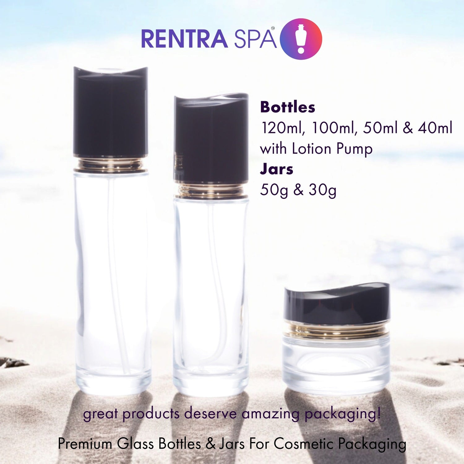 Exquisite Crystal Clear Glass Bottles & Jars with Black & Gold Caps (C02)