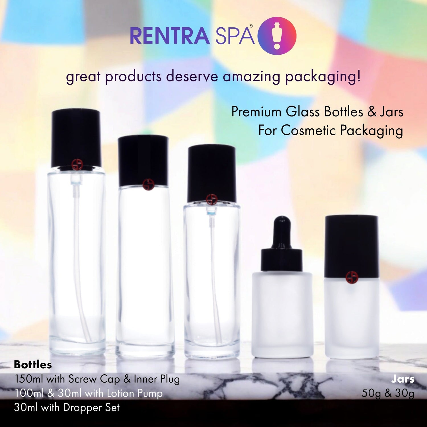 Premium Oval Shaped Glass Bottles & Jars with Sleek Black Lids (C08)