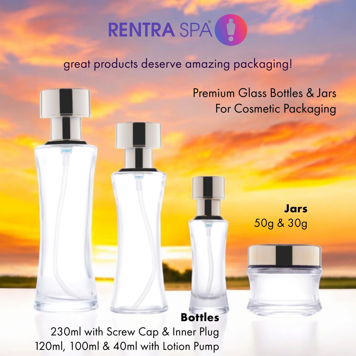 Premium Hourglass Shaped Glass Bottles & Jars with Gold Lids (C10)