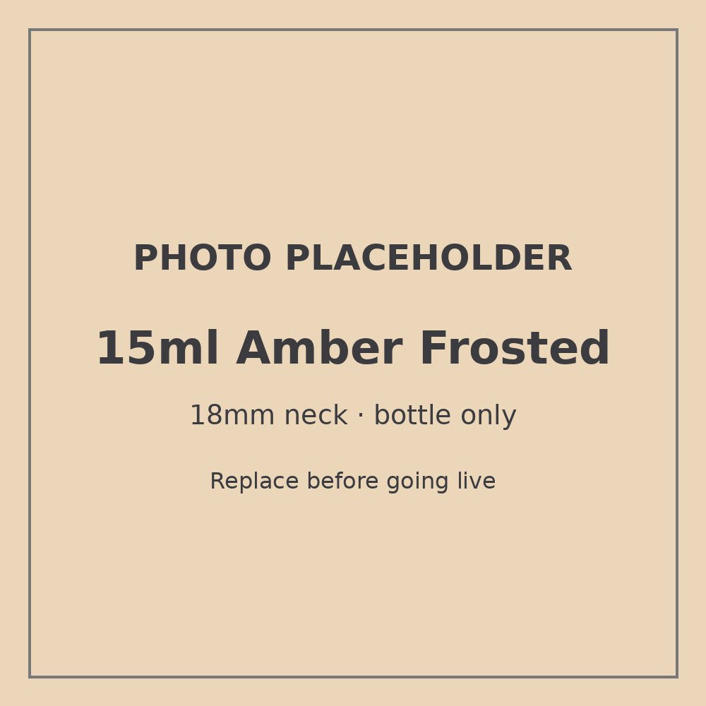 15ml frosted amber glass bottle with 18mm neck, bottle only – RENTRASPA (placeholder)