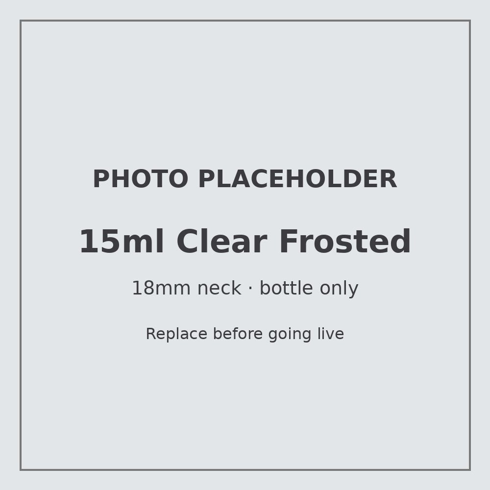 15ml frosted clear glass bottle with 18mm neck, bottle only – RENTRASPA (placeholder)
