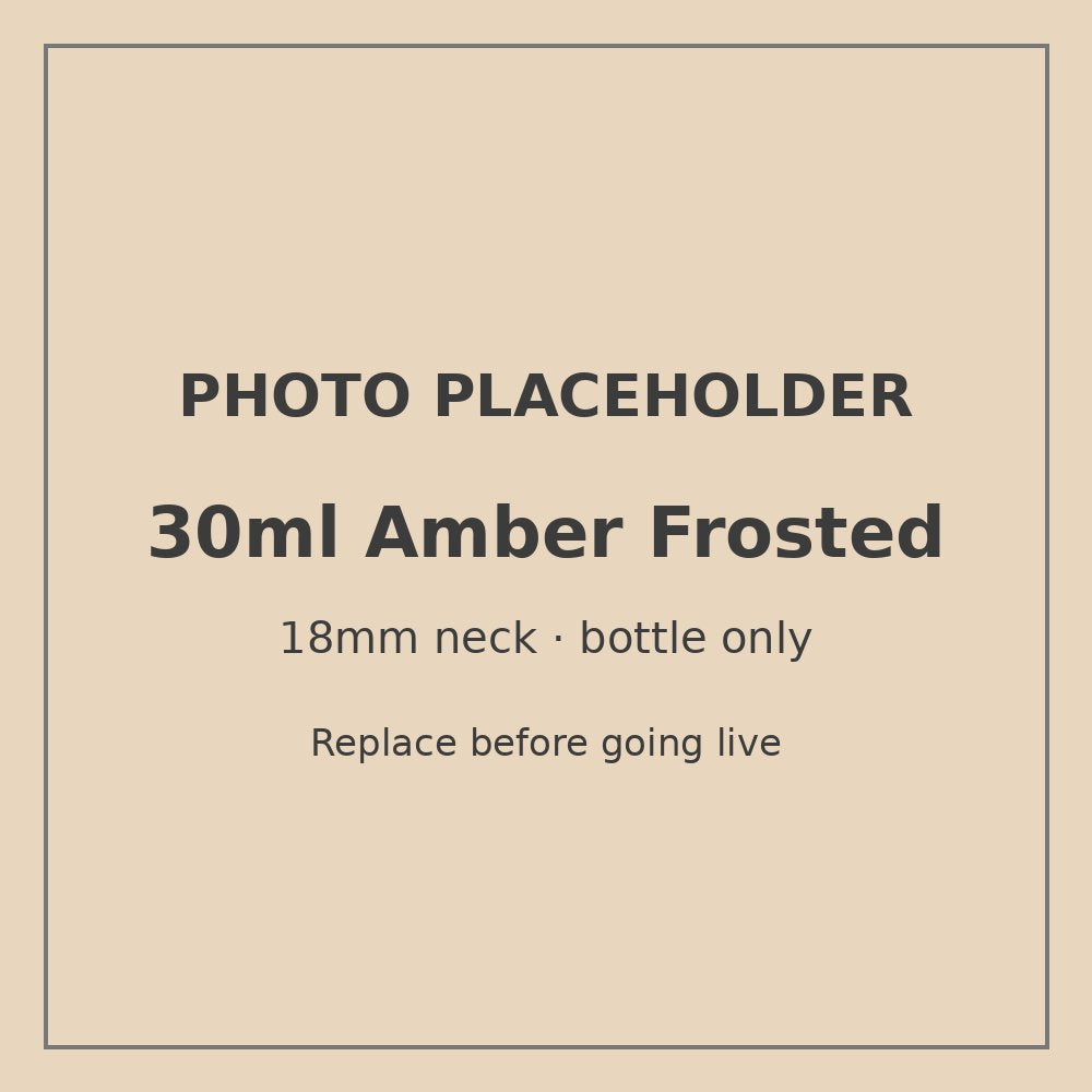 30ml frosted amber glass bottle with 18mm neck, bottle only – RENTRASPA (placeholder)