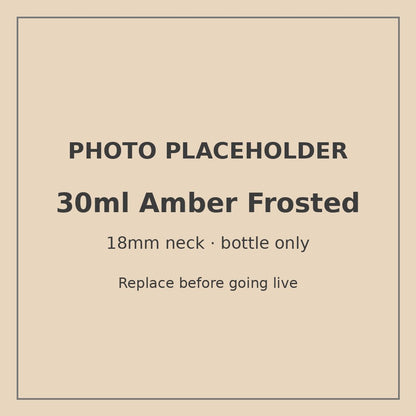 30ml frosted amber glass bottle with 18mm neck, bottle only – RENTRASPA (placeholder)