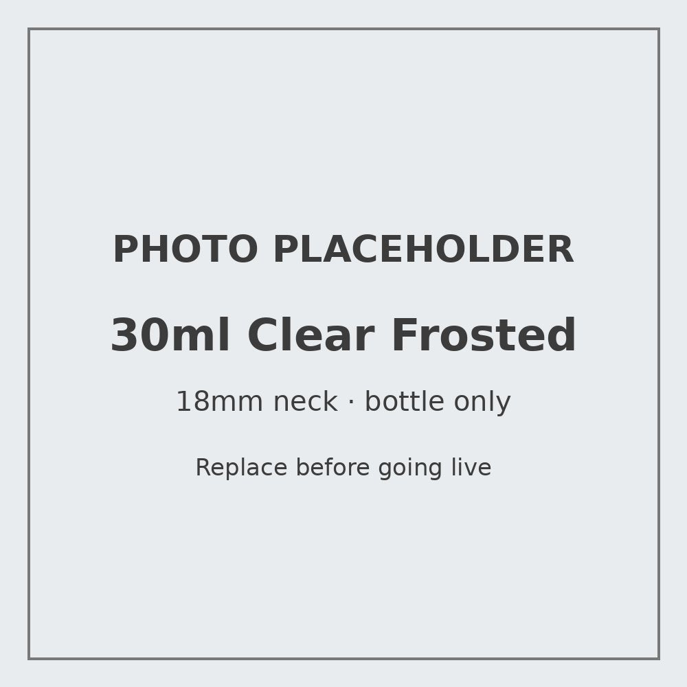 30ml frosted clear glass bottle with 18mm neck, bottle only – RENTRASPA (placeholder)
