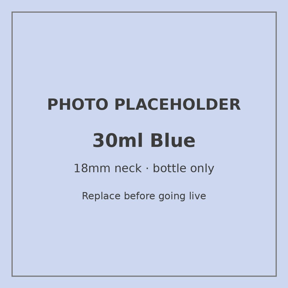 30ml blue glass bottle with 18mm neck, bottle only – RENTRASPA (placeholder)