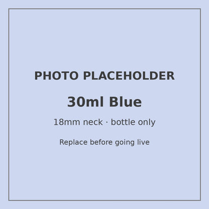 30ml blue glass bottle with 18mm neck, bottle only – RENTRASPA (placeholder)