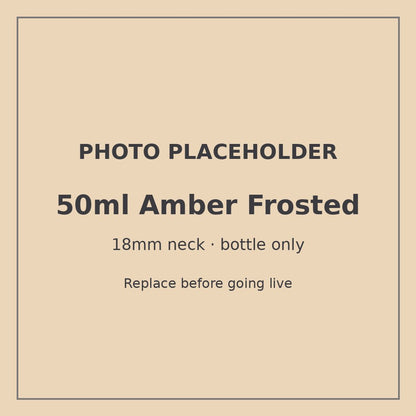 50ml frosted amber glass bottle with 18mm neck, bottle only – RENTRASPA (placeholder)