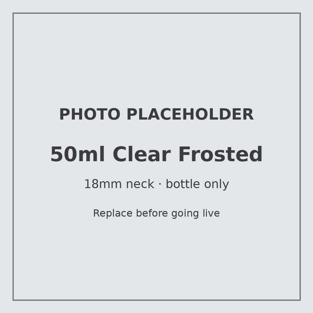 50ml frosted clear glass bottle with 18mm neck, bottle only – RENTRASPA (placeholder)