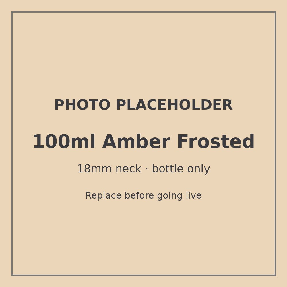 100ml frosted amber glass bottle with 18mm neck, bottle only – RENTRASPA (placeholder)