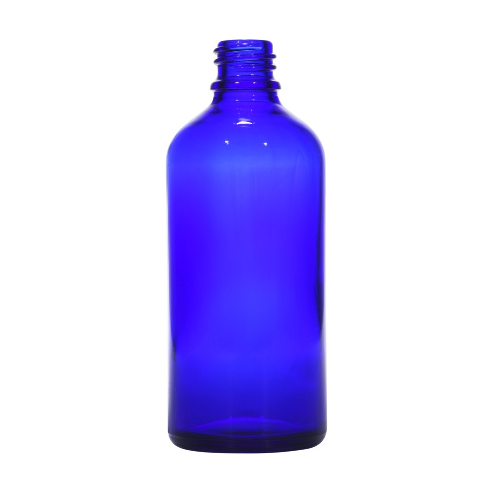 100ml blue glass bottle with 18mm neck, bottle only – RENTRASPA