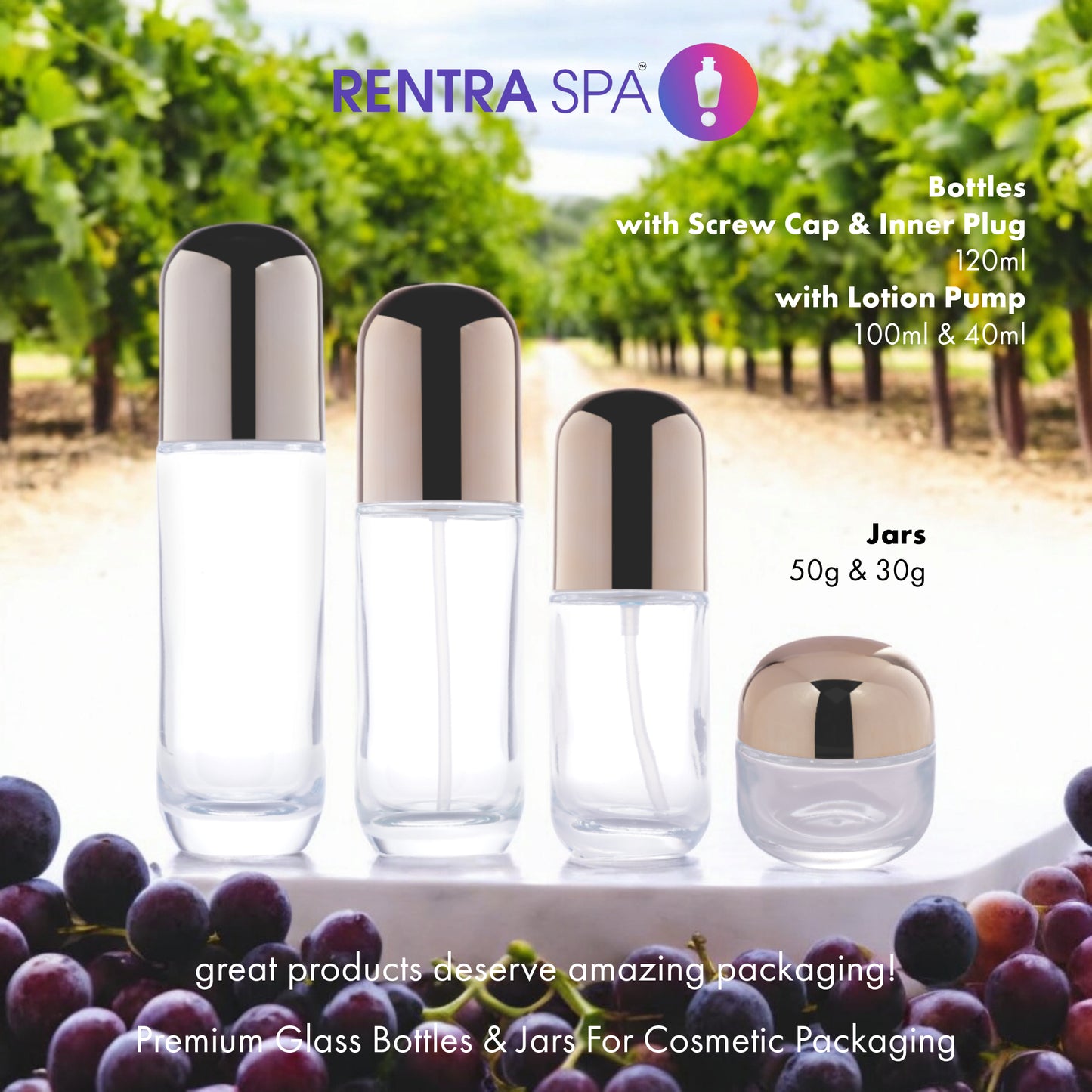 C27 - Imported Empty Premium Glass Bottles with Lotion Pump & Dome Shaped Cap